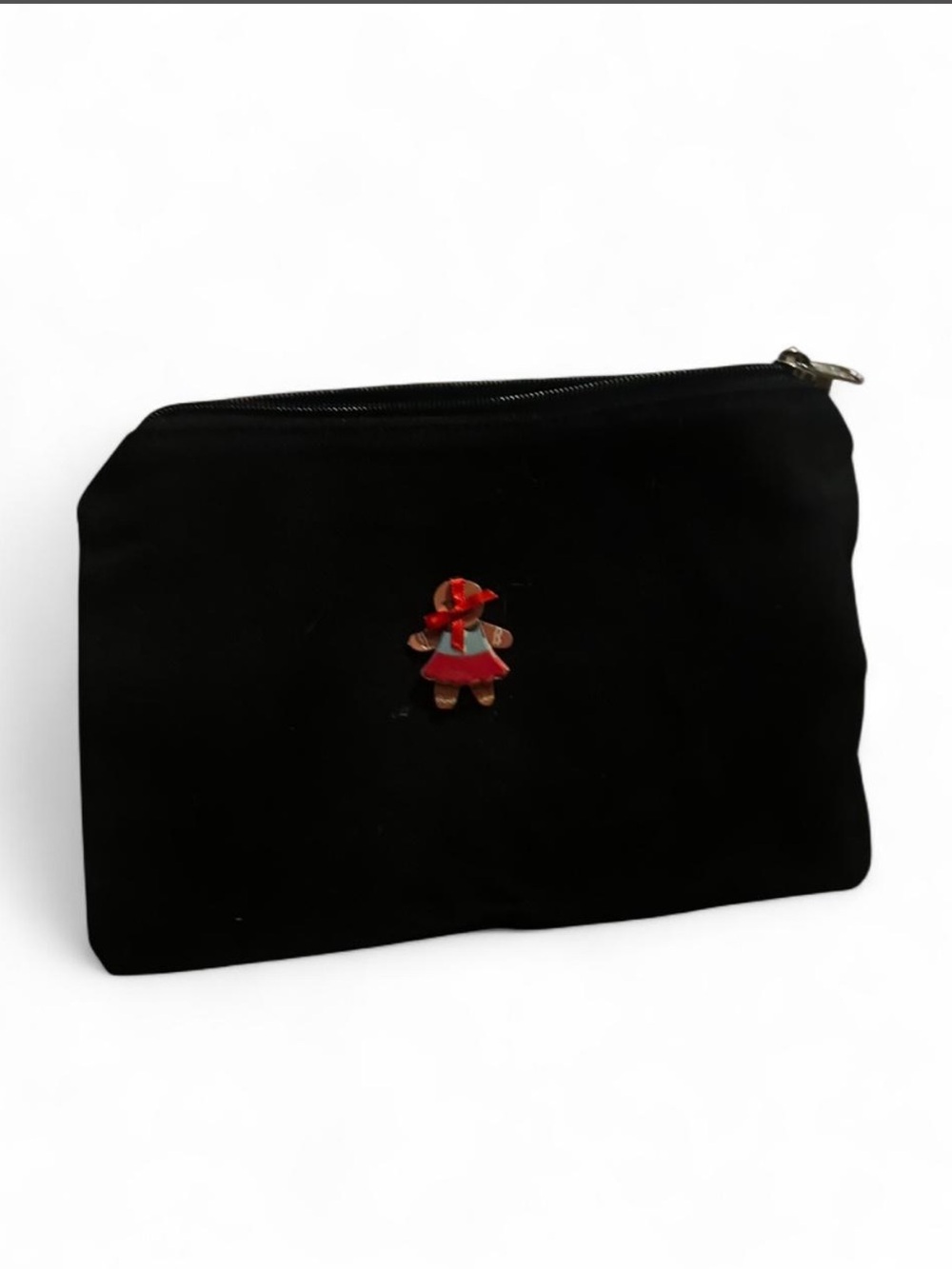 Black Women’s Zip Pouch with Red Doll Accent